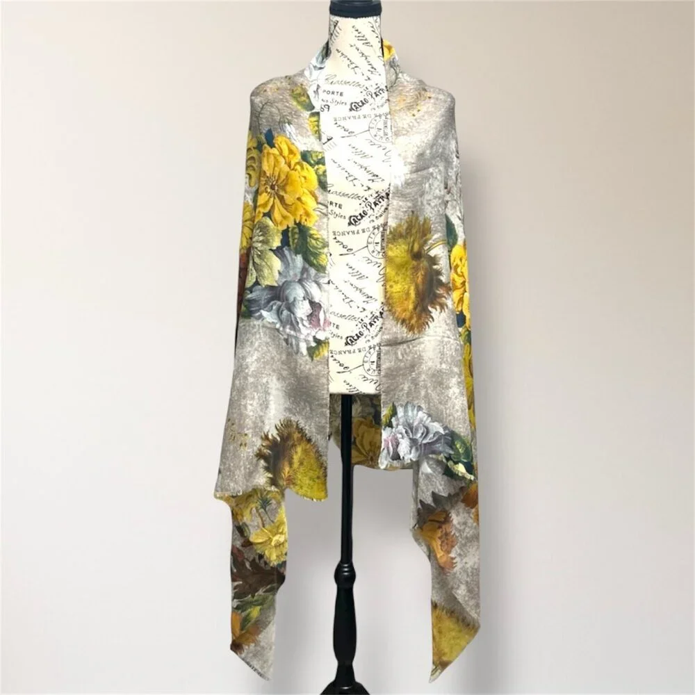 Floral Yellow & Gray Women's Scarf Wrap